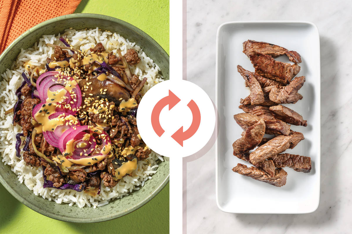 Quick Ginger Beef Strips & Mushroom Rice Bowl