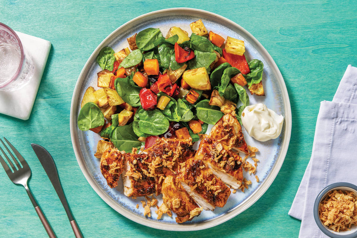 Lemony Ginger Chicken & Roast Veggie Toss