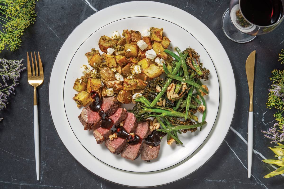 Glazed Beef Eye Fillet & Garlic Greens