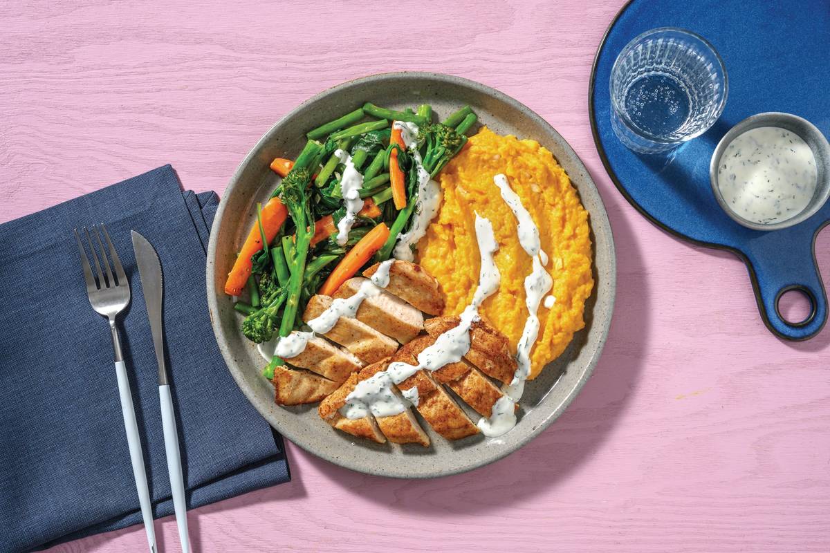 Golden Chicken & Garlic Kumara Mash