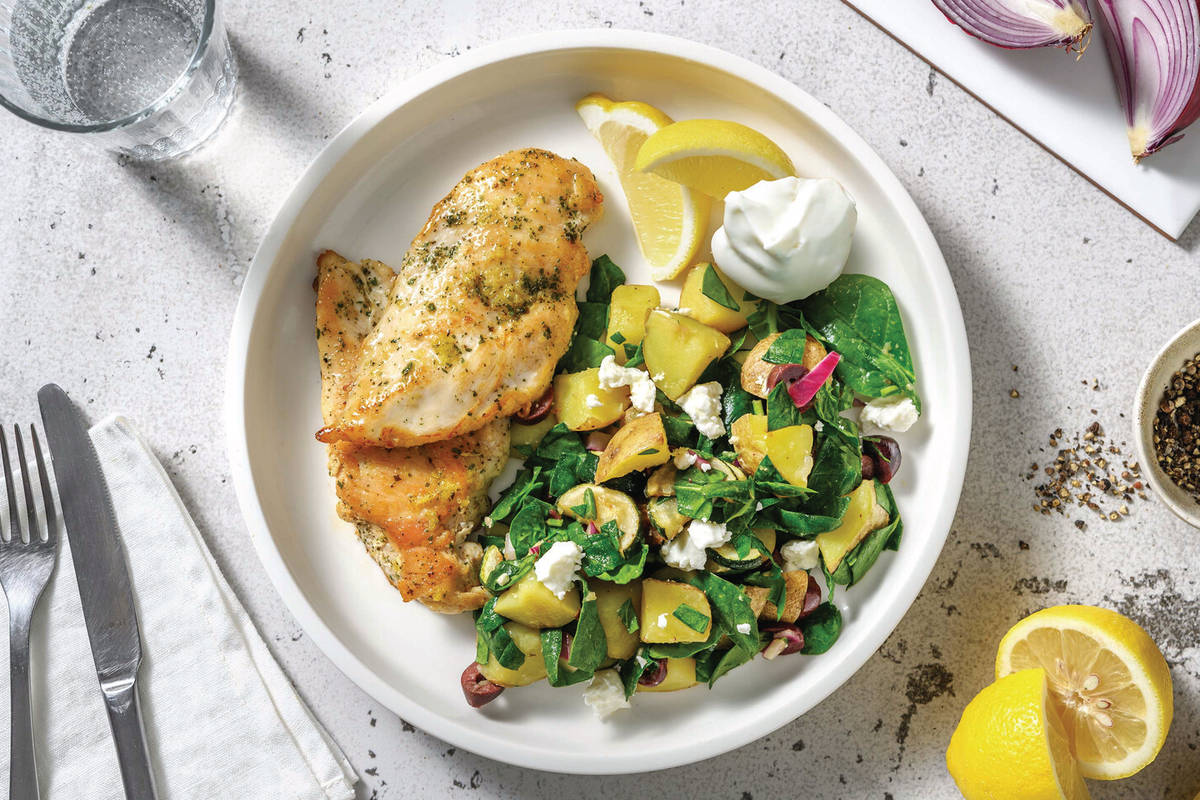 Greek Chicken & Potato Salad with Kalamata Olives