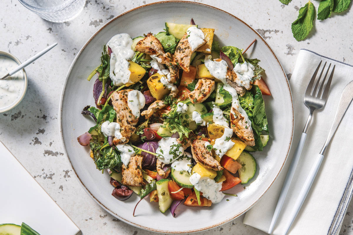 Greek Pork & Roast Potato Salad
