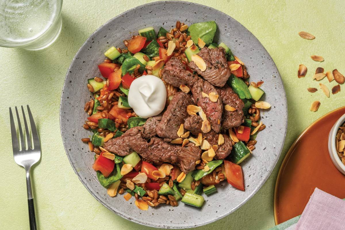 Greek-Style Beef & Fresh Veggie Couscous