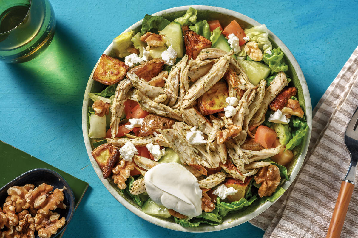 Easy Greek Pulled Chicken & Herb Potato Salad