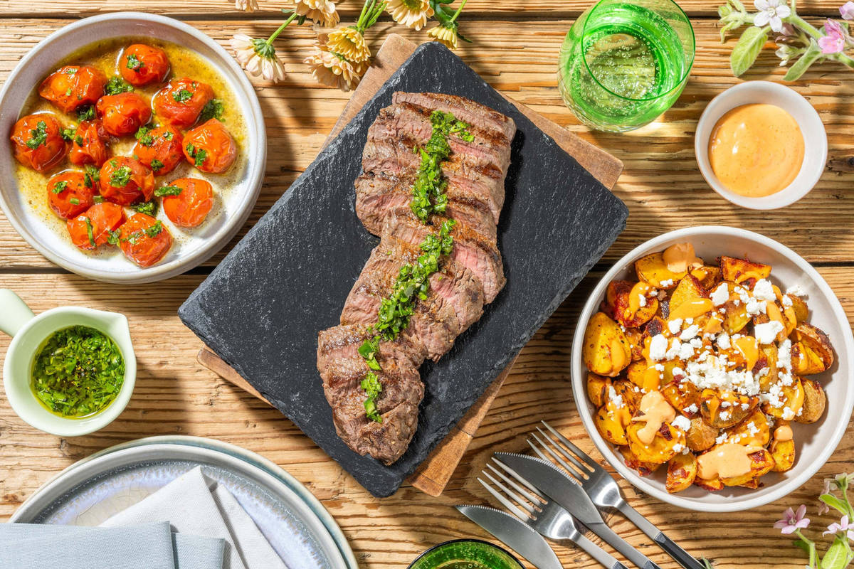 Grilled Steaks and Charred Jalapeño Chimichurri
