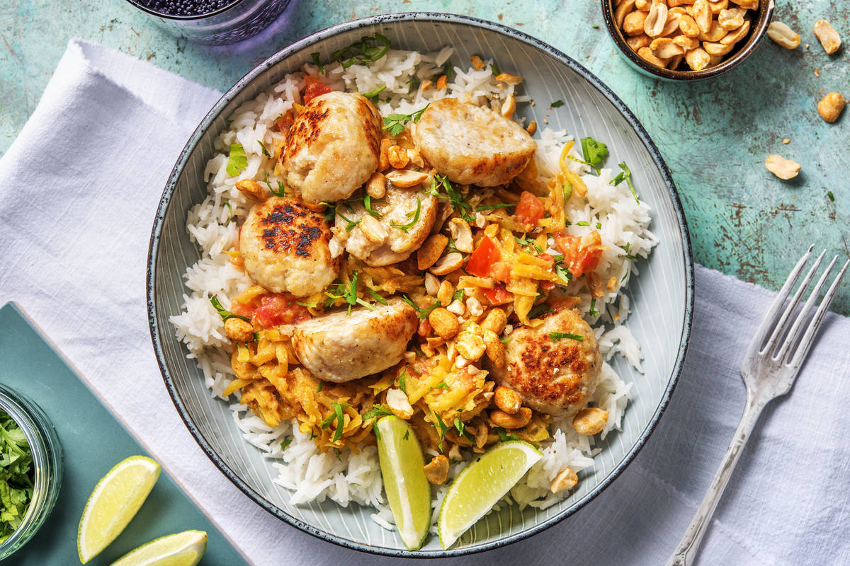 Groene curry met zelfgedraaide kipgehaktballetjes