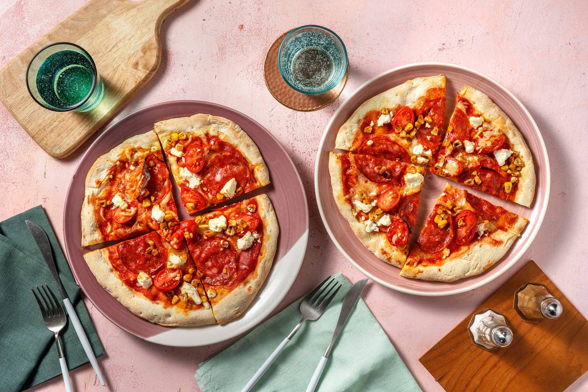 Cheesy Chorizo and Sweetcorn Pizza