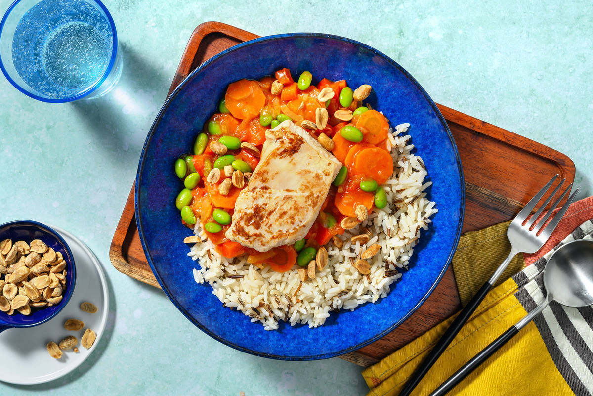 Hähnchen in Masalasauce mit Edamame und Wildreis