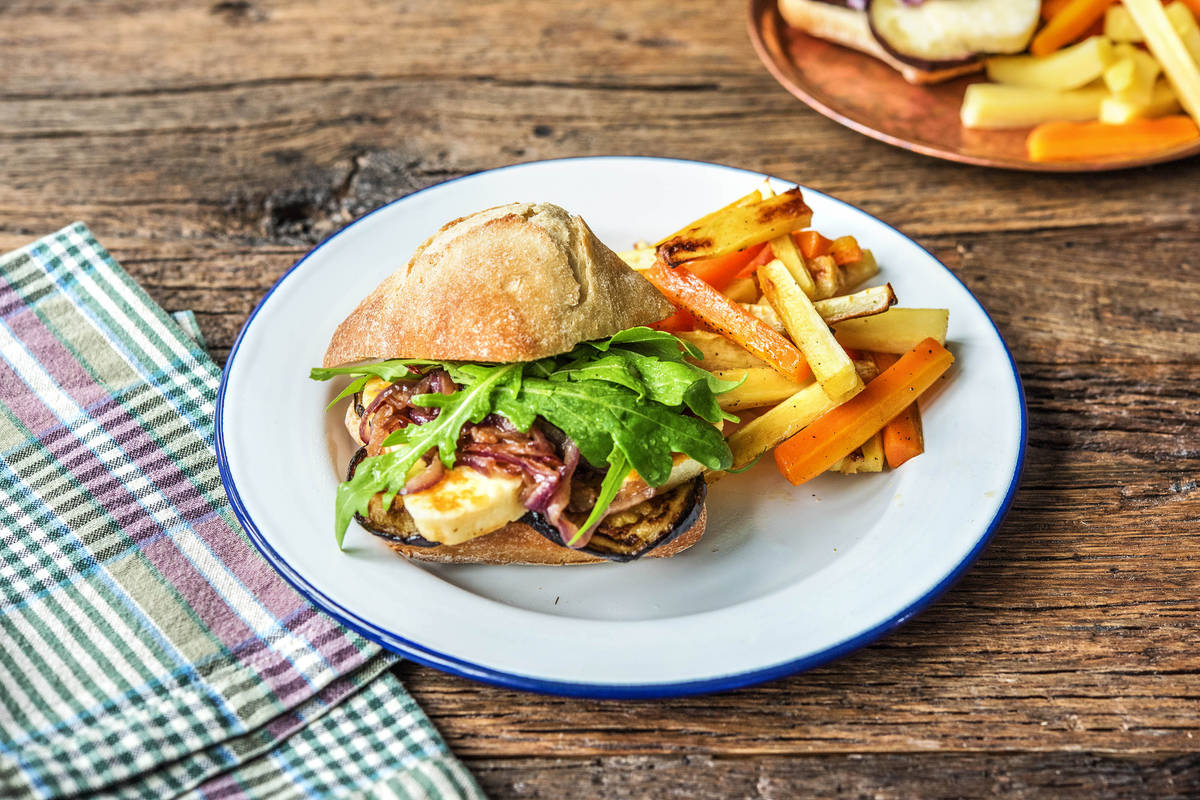 Grillbratkäs-Auberginen-Burger