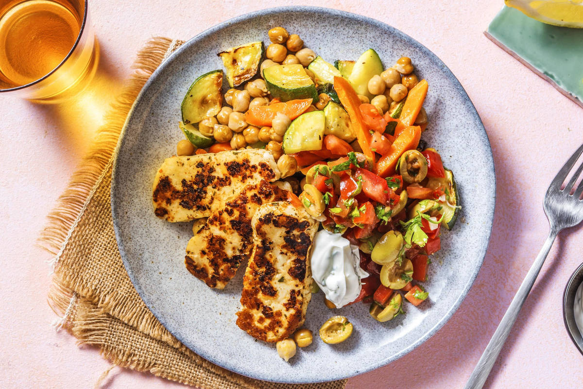 Halloumi auf Kichererbsengemüse
