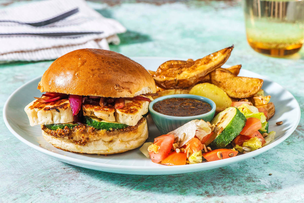 Halloumiburger mit Balsamico-Zwiebeln