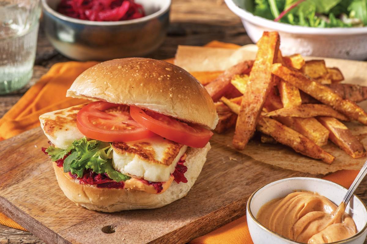Chicken, Haloumi & Beetroot Relish Burger