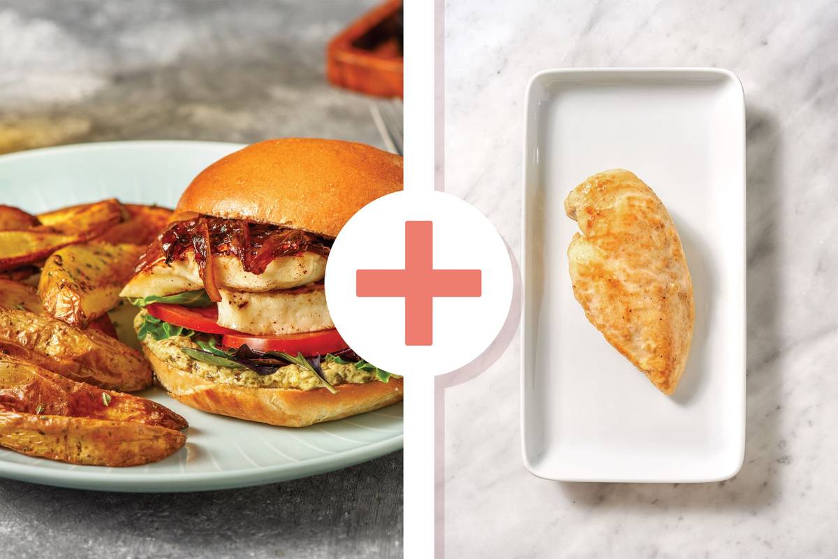 Rustic Chicken, Haloumi & Caramelised Onion Burger