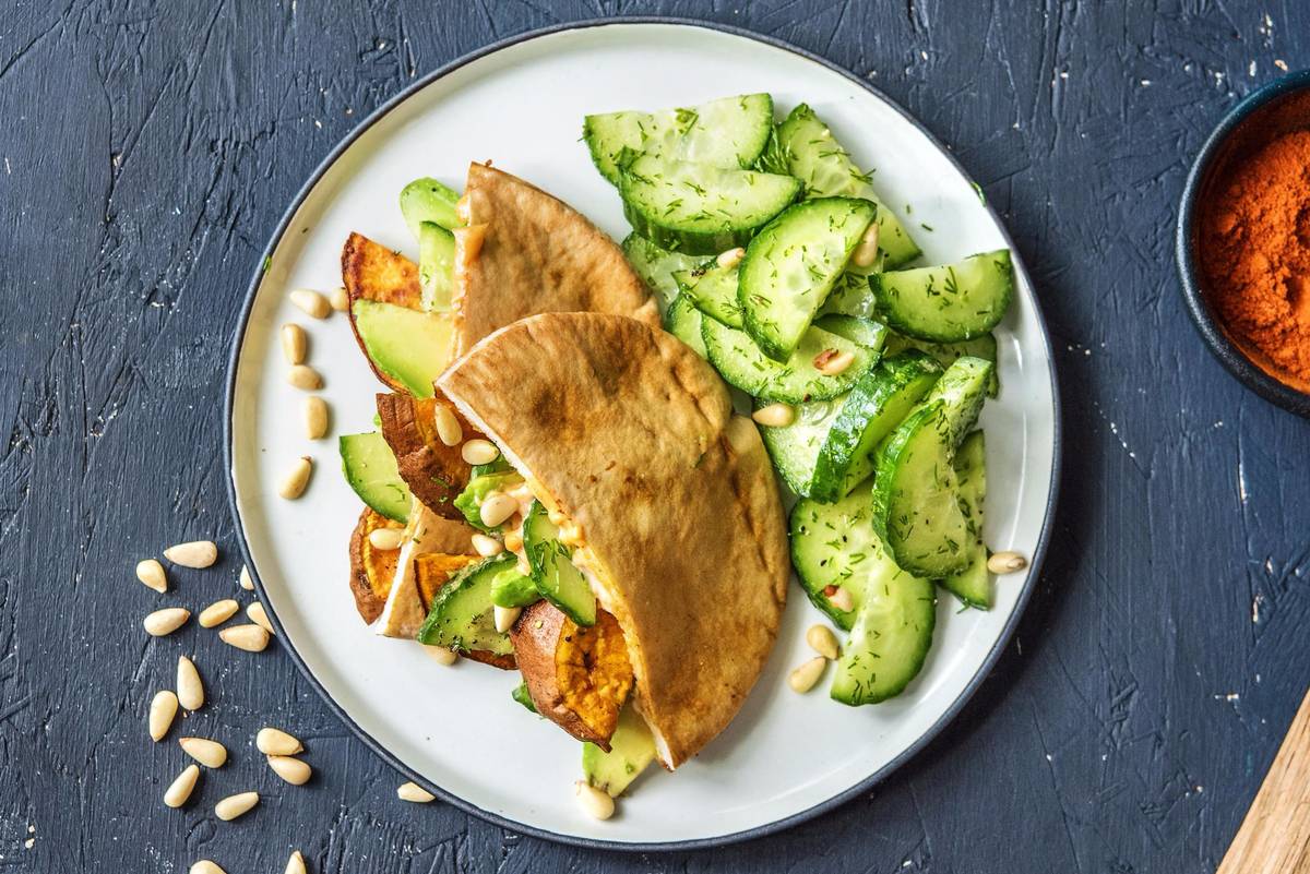 Harissa Sweet Potato Pita Pockets