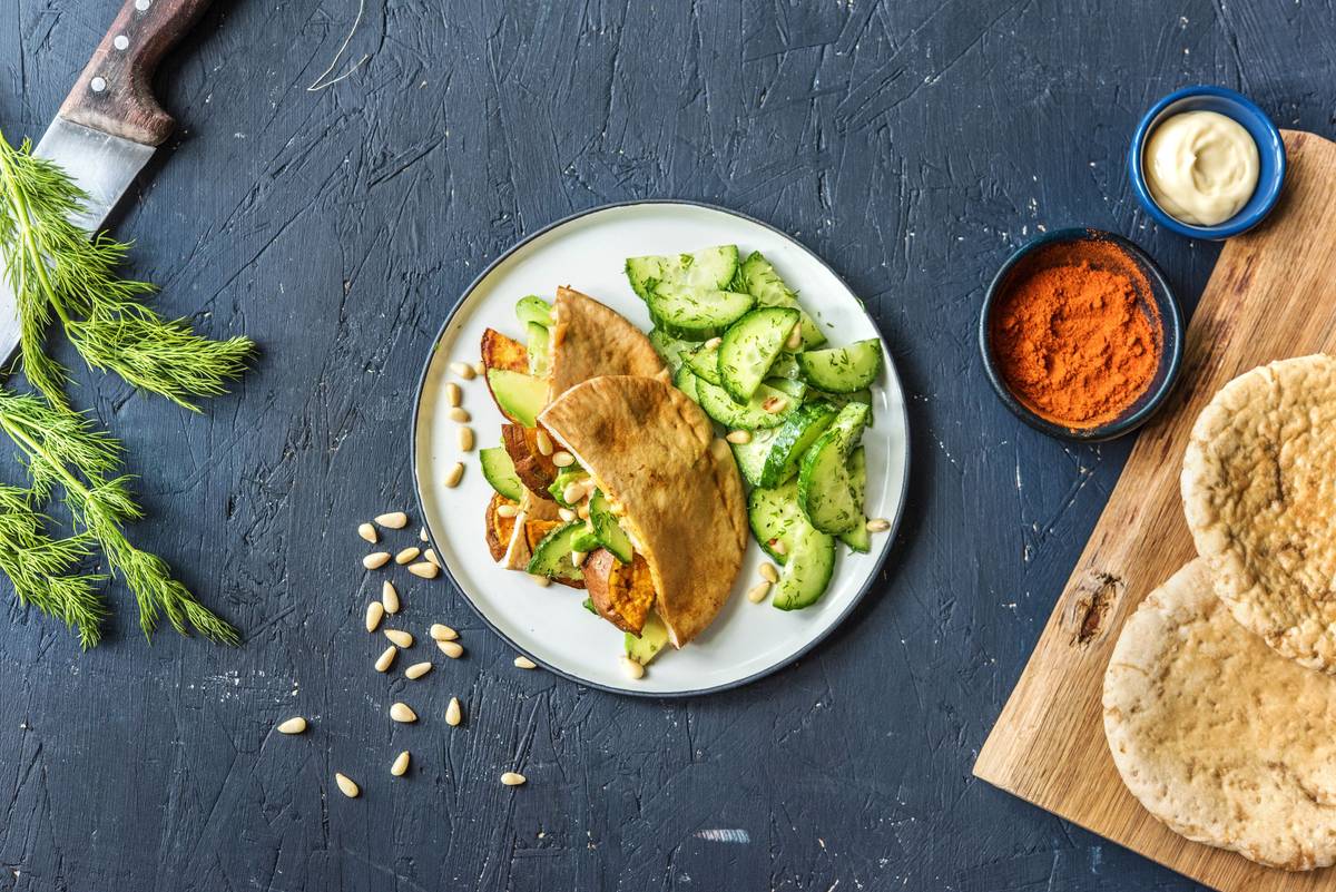 Harissa Sweet Potato Pita Pockets