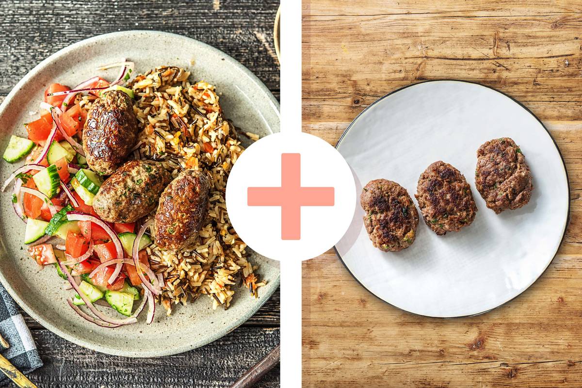 Türkische Köfte mit Salat, Joghurt-Dip