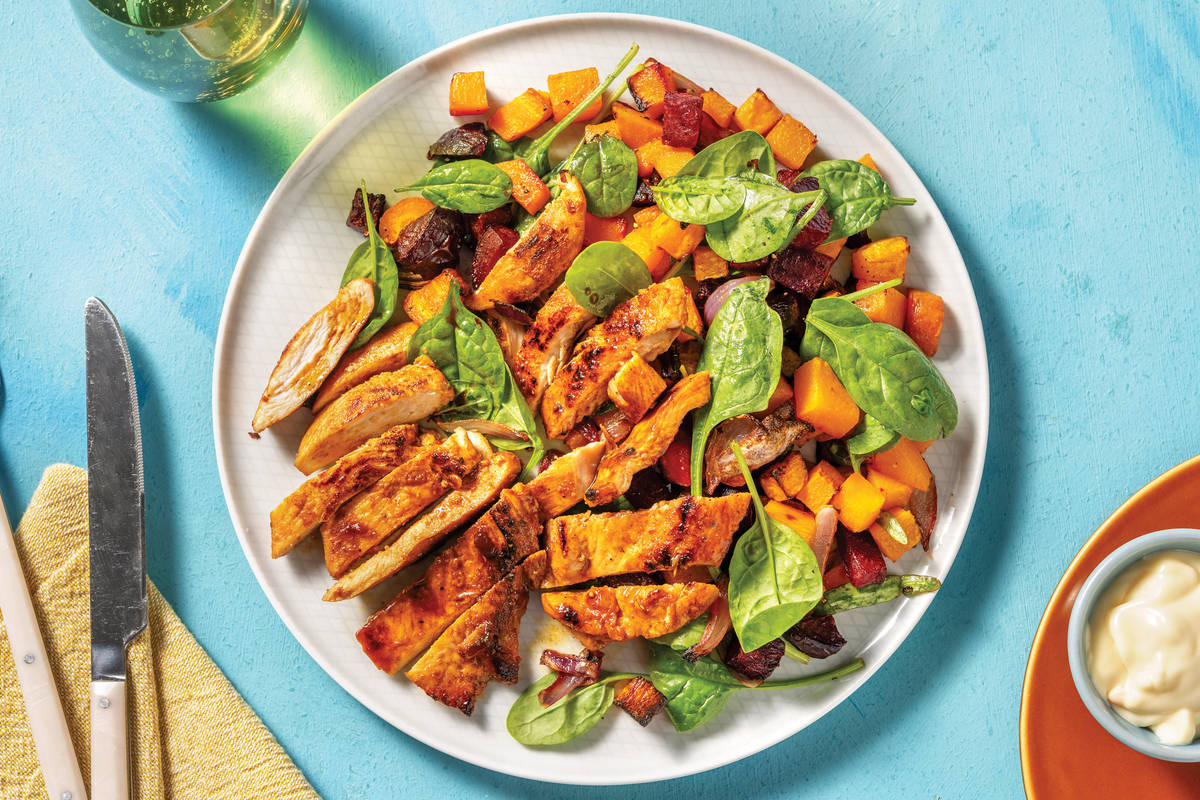 Herby Chicken & Roast Sesame Pumpkin Salad