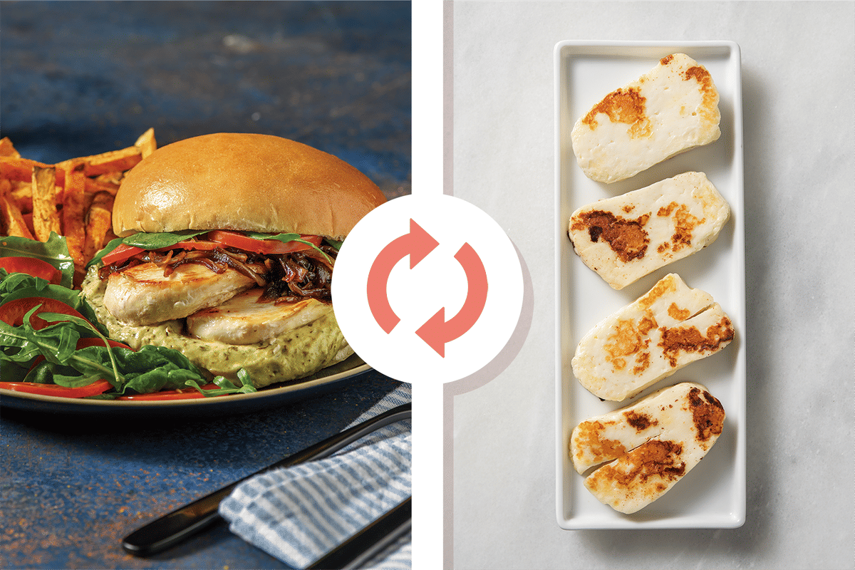 Herby Haloumi Burger & Sweet Potato Fries
