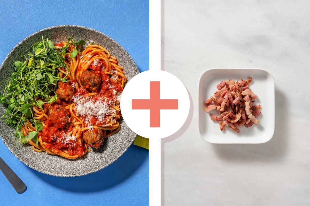 Herby Meatballs and Linguine with Bacon Lardons