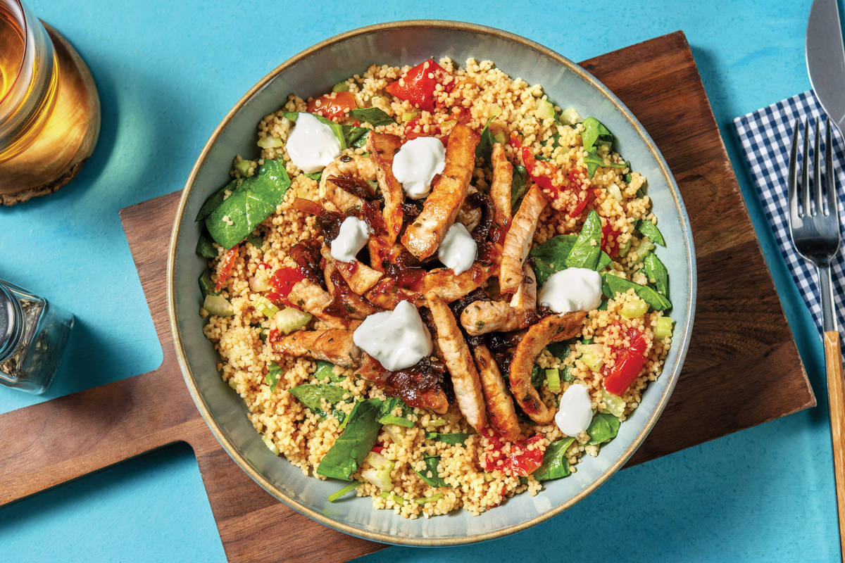 Quick Herby Pork & Garlic Fetta-Yoghurt