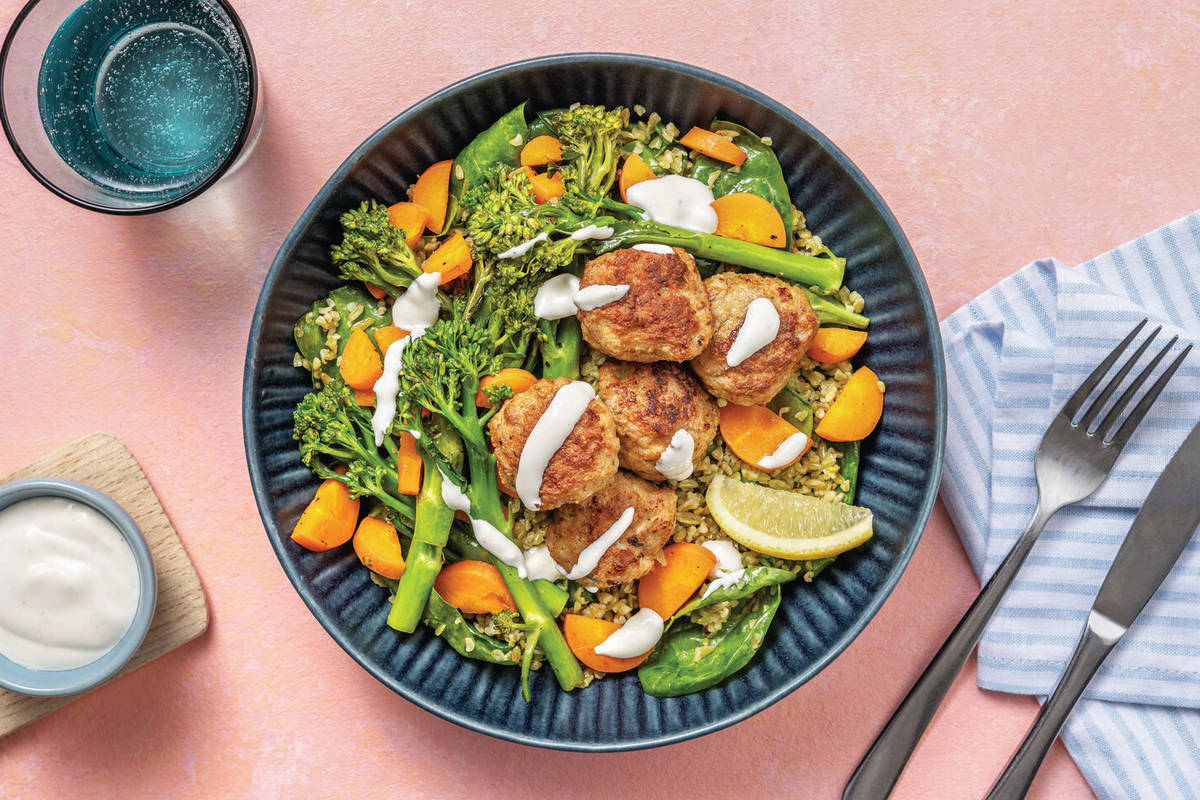 Herby Pork Meatballs & Zesty Freekeh