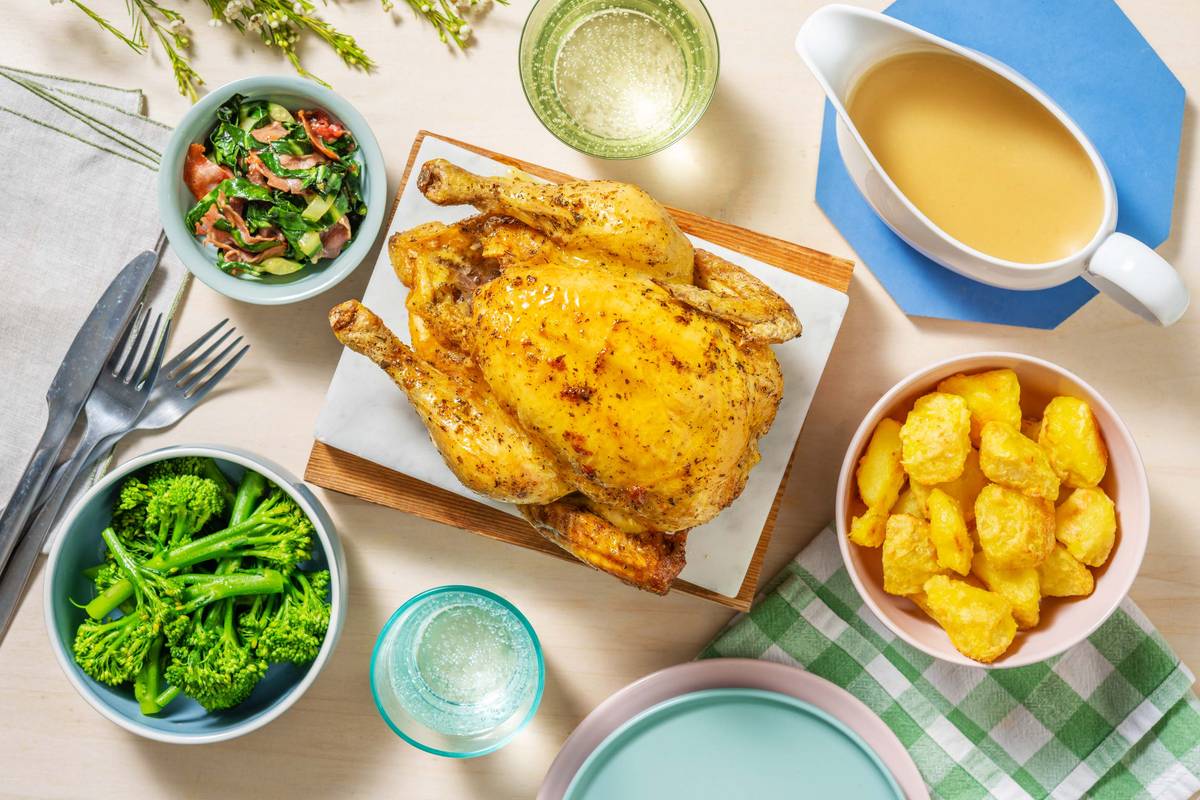 Herby Roast Chicken, Roast Potatoes & Gravy