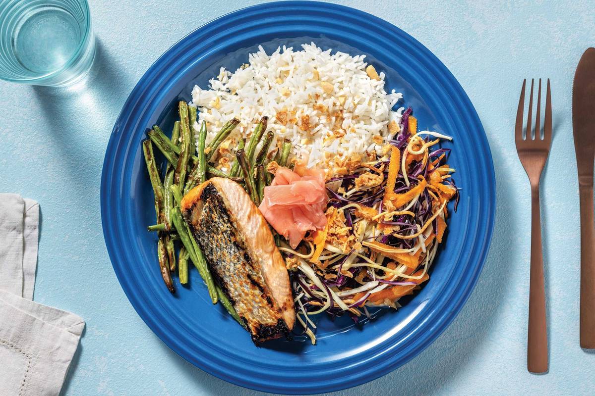 Hoisin-Ginger Baked Salmon & Green Beans
