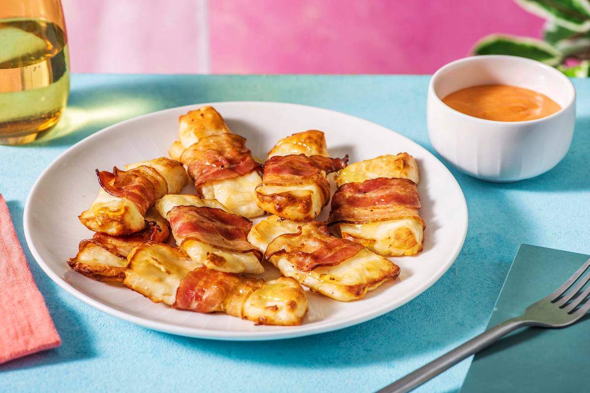Honey Drizzled Bacon and Halloumi Bites