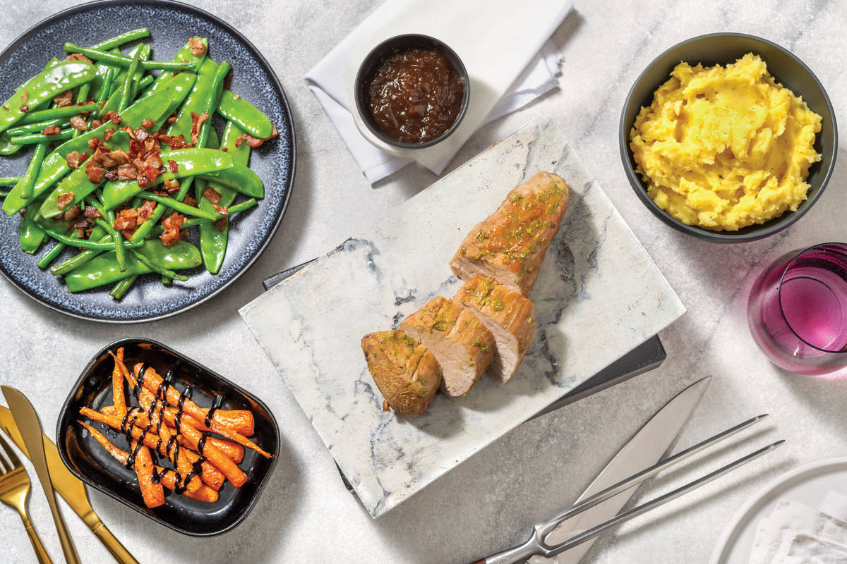 Honey-Mustard Pork Fillet & Bacon Greens
