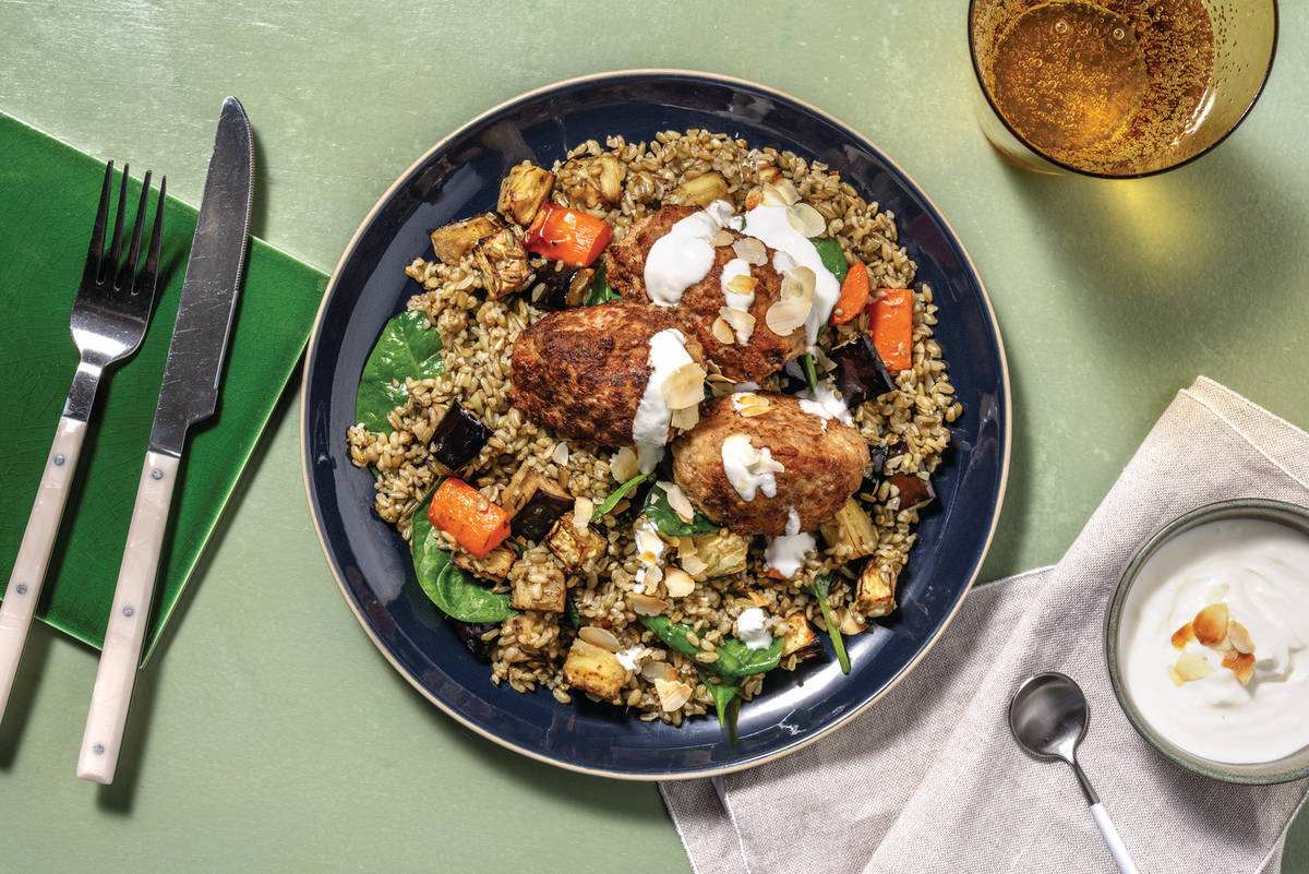 Honey Pork Koftas & Roast Veggie Grain Bowl