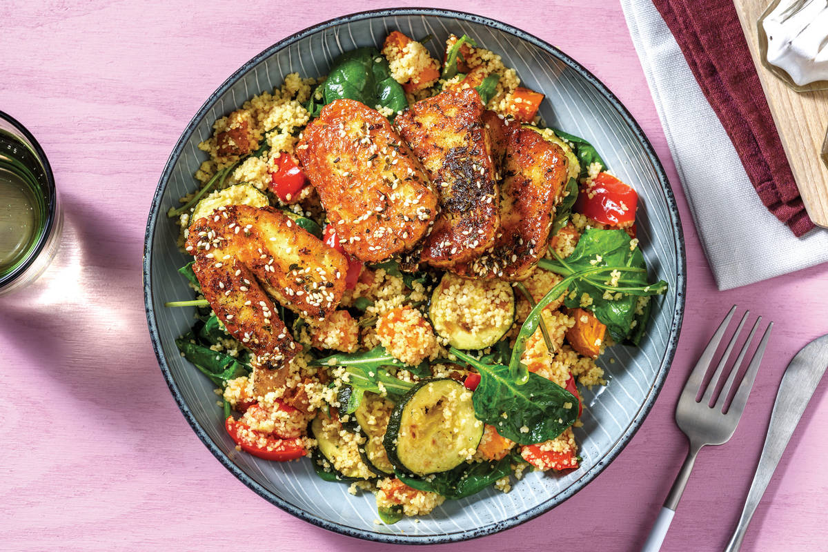 Honey-Sesame Haloumi Couscous Bowl