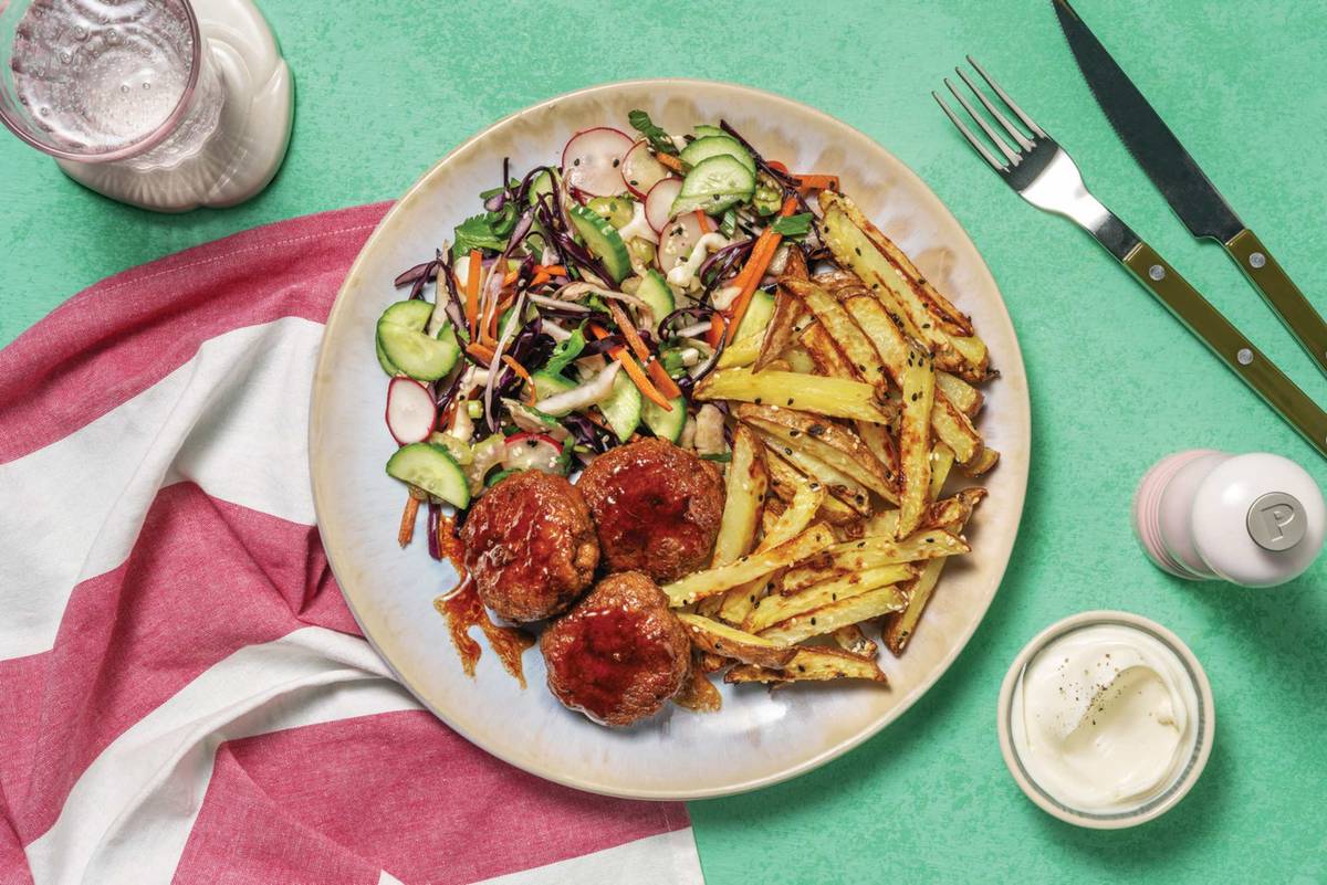 Honey-Soy Beef Rissoles & Sesame Fries