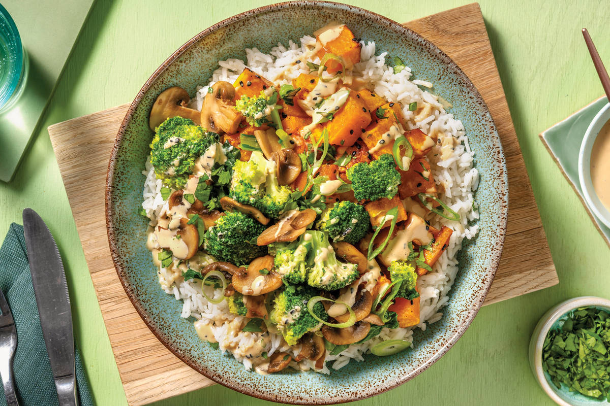 Honey-Soy Pumpkin & Garlic Rice Bowl