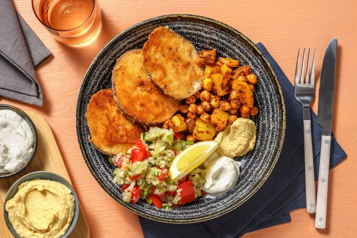 Hummus-Bowl mit Knusper-Aubergine