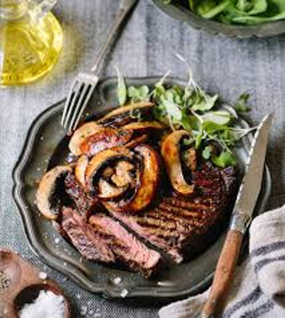 Grilled Ribeye with Buttery Truffled Mushrooms