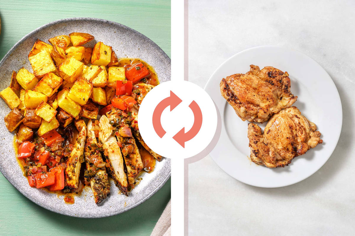 Hauts de cuisses de poulet à l’italienne et sauce citronnée aux poivrons