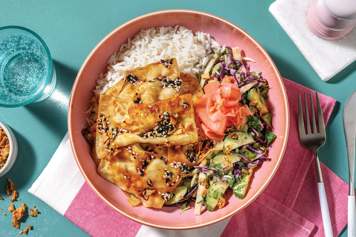 Japanese-Style Prawn Dumpling & Garlic Rice Bowl