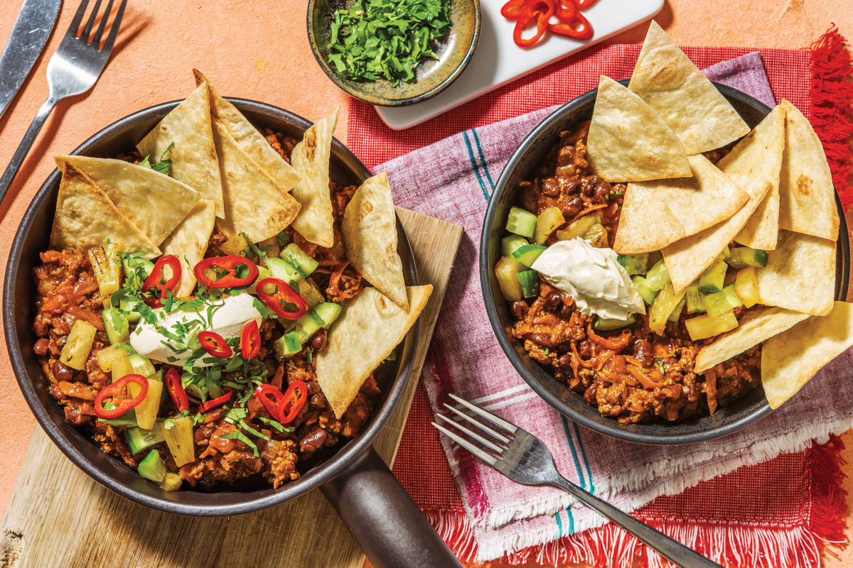 Caribbean Beef Chilli Nachos Bowl