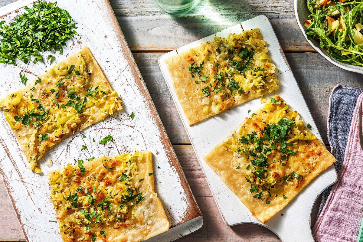 Flammkuchen mit Porreegemüse