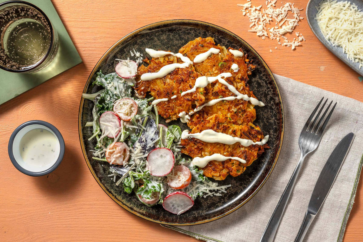 Kohlrabi-Walnuss-Rösti mit Radieschen-Salat