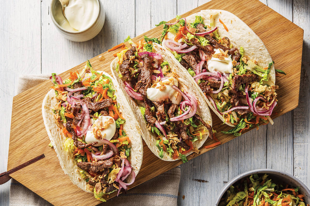 Honey-Soy Beef Tacos with Speedy Pickled Onion & Crushed Peanuts