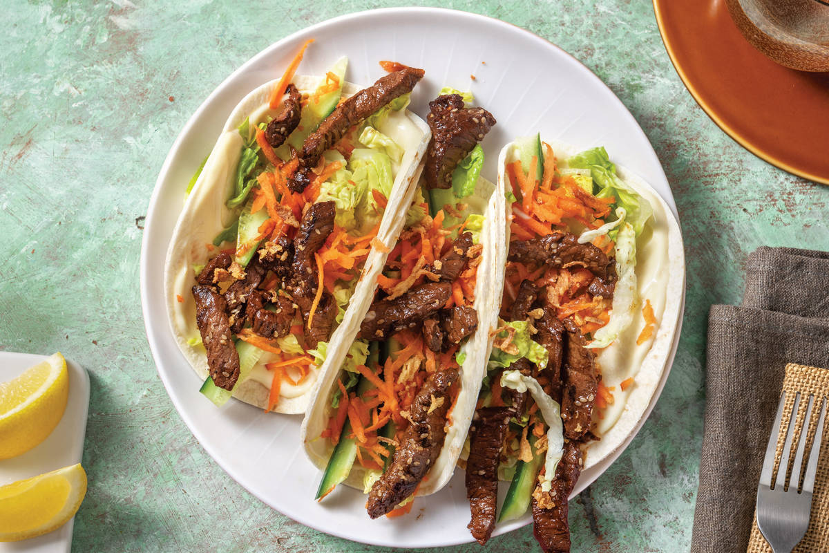 Quick Korean-Style Sesame Beef Tacos
