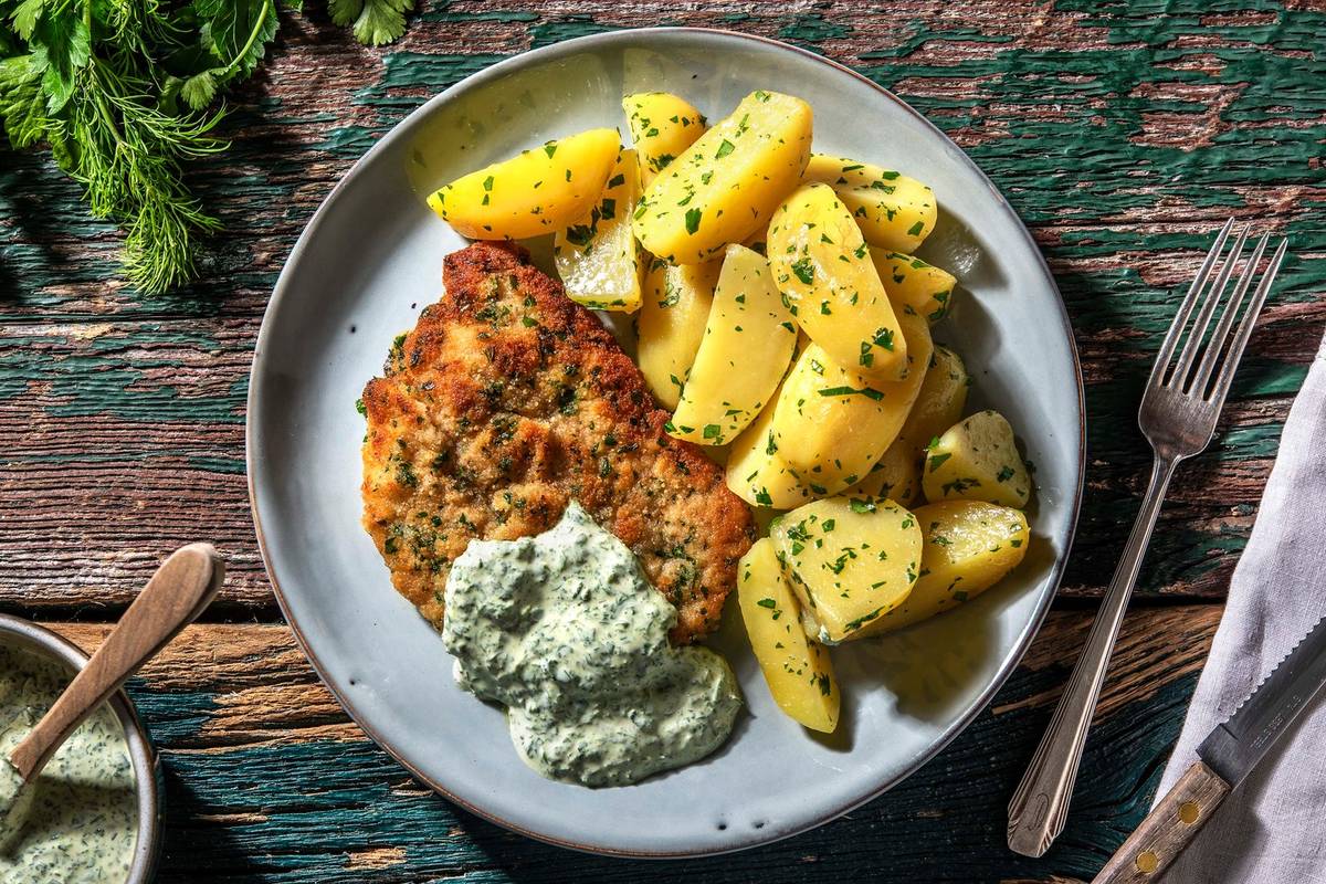 Kräuterschnitzel mit Grüner Soße