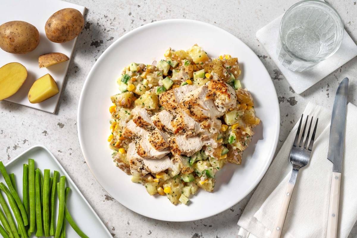 Krieltjessalade met mediterrane kipfilet