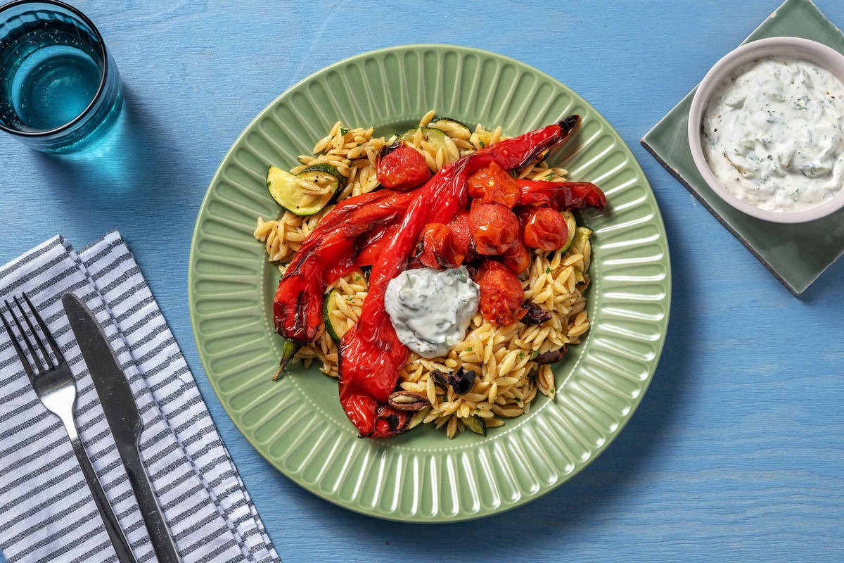 Kritharaki! Orzo mit gerösteter Spitzpaprika