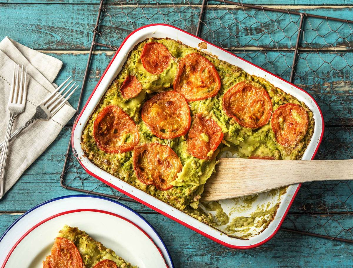 Lasagne met kipgehakt, broccolisaus en belegen kaas