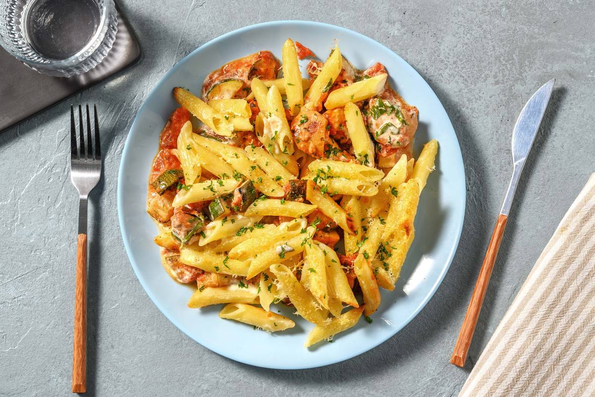 Layered Creamy Chicken Pasta Bake