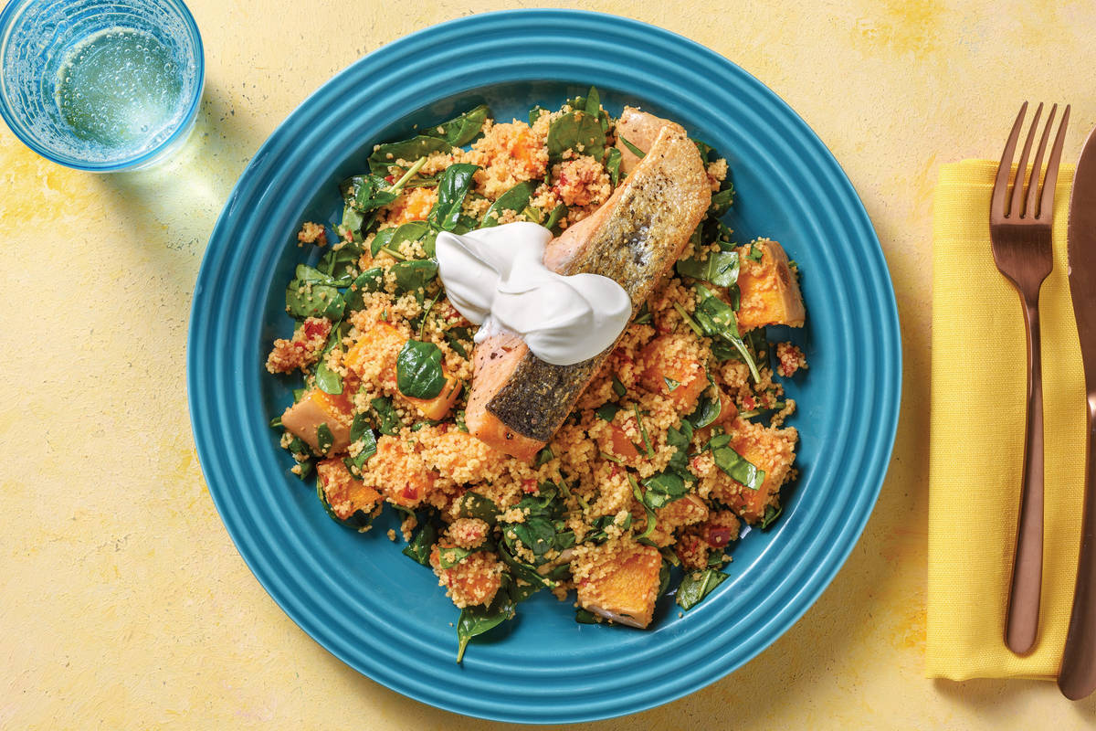 Lemon Pepper Salmon with Roast Veggie Couscous