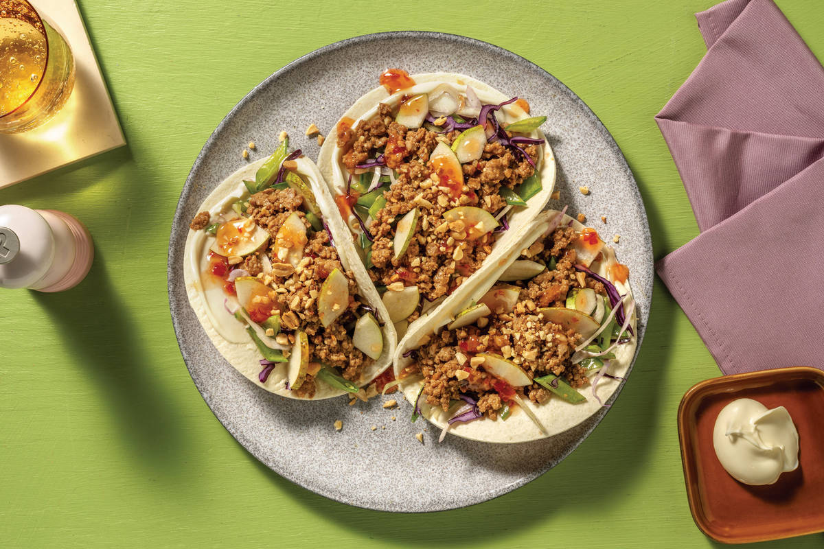 Lemongrass Pork & Pea Pod Slaw Tacos