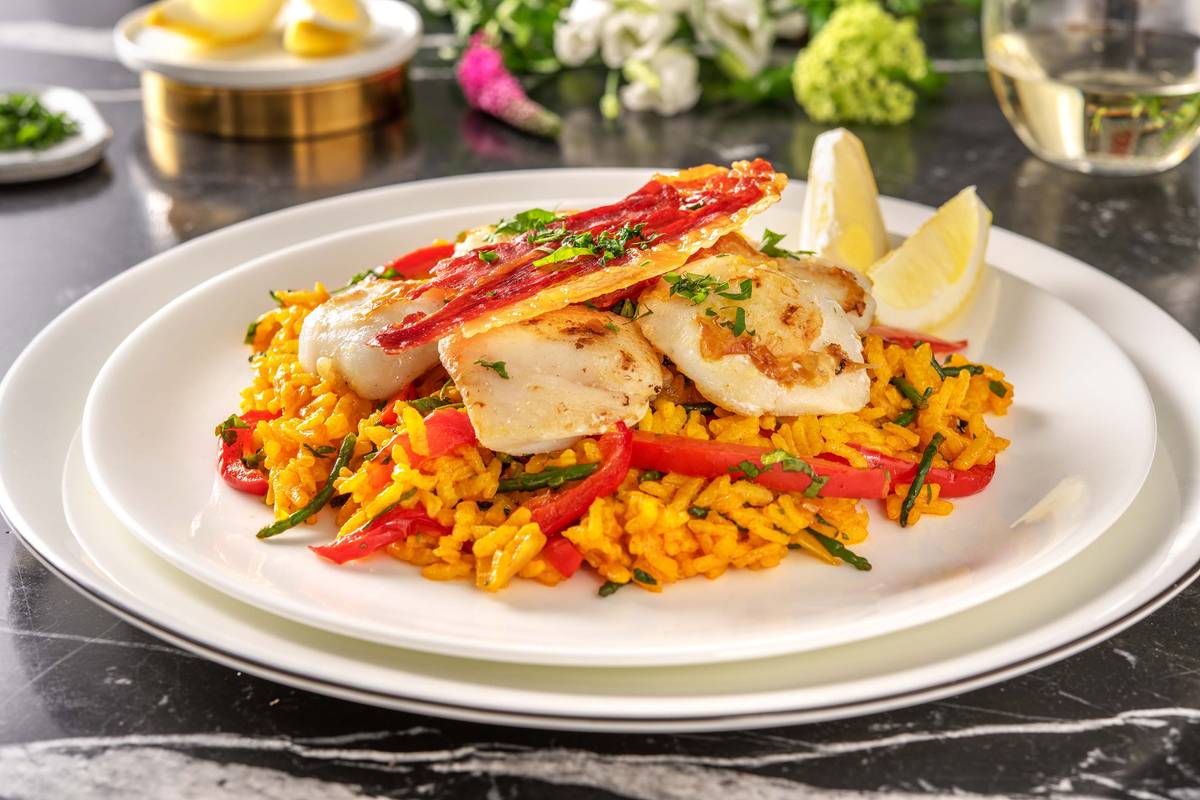 Lemony Monkfish with Samphire Paella
